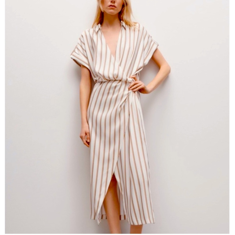 ZARA Wrap Style Draped Striped Dress